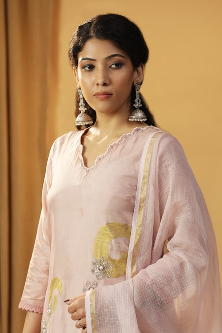 Buy_Arpita Sulakshana_Pink Silk Cut Work, Foil Printing, Embroidery Hand Paint Kurta And Pant Set _Online_at_Aza_Fashions