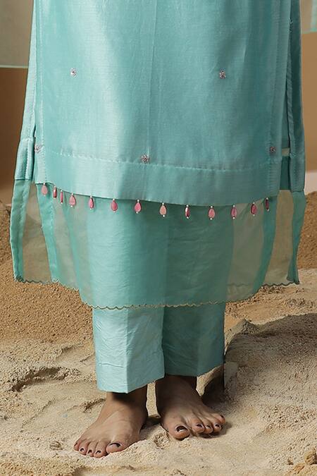 Buy Arpita Sulakshana Sky Blue Chanderi Beads, Stones Round Palm Tree Embroidered Kurta And Pant Set Online at Aza Fashions Buy_Arpita Sulakshana_Sky Blue Chanderi Beads, Stones Round Palm Tree Embroidered Kurta And Pant Set _Online_at_Aza_Fashions