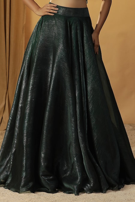 Buy Arpita Sulakshana Green Chanderi Sequins, Pearls, Beads, Embroidered Tie Up Blouse And Lehenga Set Online at Aza Fashions Buy_Arpita Sulakshana_Green Chanderi Sequins, Pearls, Beads, Embroidered Tie Up Blouse And Lehenga Set _Online_at_Aza_Fashions