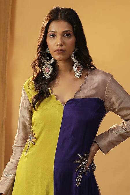 Arpita Sulakshana_Peach Silk Gota Patti, Embroidery Leopard Block Kurta And Churidar Set _at_Aza_Fashions