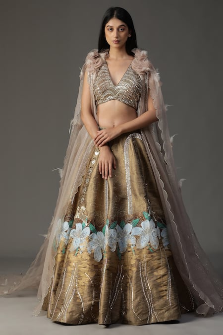 arpita sulakshana Scallop Bordered Cape Lehenga Set 