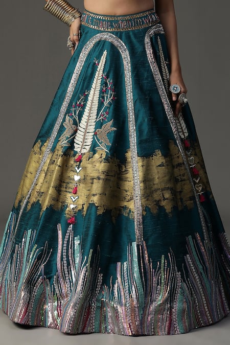 Buy Arpita Sulakshana Blue Silk, Crepe, Net Embroidery, Sequins, Floral Work Cape Lehenga Set Online at Aza Fashions Buy_Arpita Sulakshana_Blue Silk, Crepe, Net Embroidery, Sequins, Floral Work Cape Lehenga Set _Online_at_Aza_Fashions