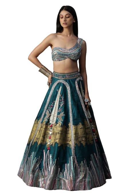 Shop Arpita Sulakshana Blue Silk, Crepe, Net Embroidery, Sequins, Floral Work Cape Lehenga Set Online at Aza Fashions Shop_Arpita Sulakshana_Blue Silk, Crepe, Net Embroidery, Sequins, Floral Work Cape Lehenga Set _Online_at_Aza_Fashions
