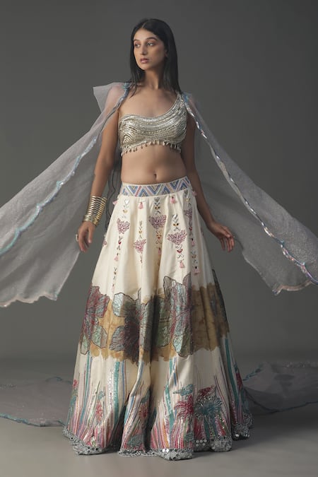 arpita sulakshana Scallop Border Embroidered Cape Lehenga Set 