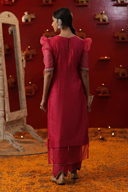 Shop Arpita Sulakshana Pink Cotton, Chanderi Silk Tassels, Embroidery, Cut Bell Hand Painted Kurta Set at Aza Fashions Shop_Arpita Sulakshana_Pink Cotton, Chanderi Silk Tassels, Embroidery, Cut Bell Hand Painted Kurta Set _at_Aza_Fashions