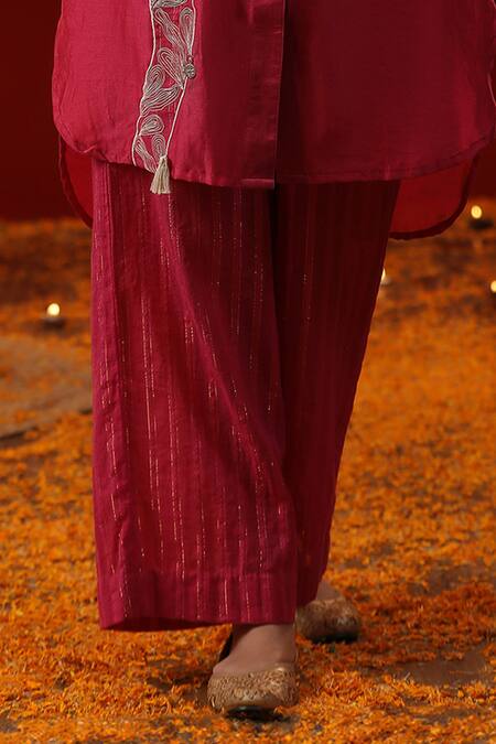 Buy Arpita Sulakshana Pink Cotton, Chanderi Silk, Bird Placement Embroidered Kurta And Flared Pant Set Online at Aza Fashions Buy_Arpita Sulakshana_Pink Cotton, Chanderi Silk, Bird Placement Embroidered Kurta And Flared Pant Set _Online_at_Aza_Fashions