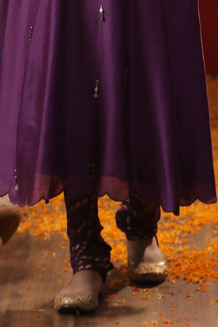 Arpita Sulakshana Purple Cotton, Silk, Crepe, Sequins, Tassels, A-line Kurta Set Online at Aza Fashions Arpita Sulakshana_Purple Cotton, Silk, Crepe, Sequins, Tassels, A-line Kurta Set _Online_at_Aza_Fashions