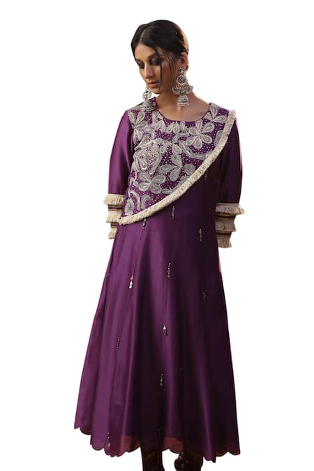 Buy Arpita Sulakshana Purple Cotton, Silk, Crepe, Sequins, Tassels, A-line Kurta Set Online at Aza Fashions Buy_Arpita Sulakshana_Purple Cotton, Silk, Crepe, Sequins, Tassels, A-line Kurta Set _Online_at_Aza_Fashions