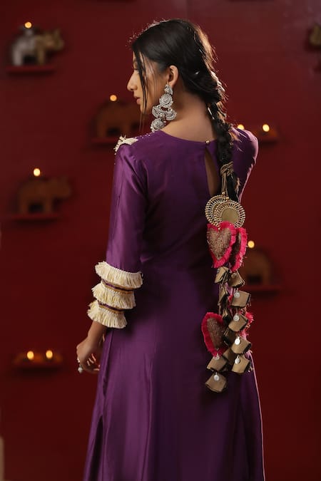 Arpita Sulakshana_Purple Cotton, Silk, Crepe, Sequins, Tassels, A-line Kurta Set _at_Aza_Fashions