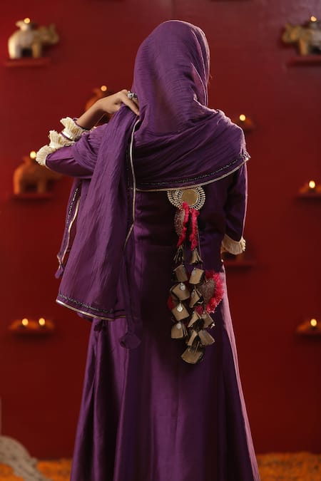 Buy_Arpita Sulakshana_Purple Cotton, Silk, Crepe, Sequins, Tassels, A-line Kurta Set 