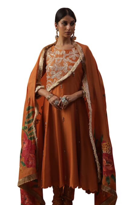 Arpita Sulakshana Orange Cotton, Silk, Crepe, Embroidery Sequin Yoke Kurta Set at Aza Fashions Arpita Sulakshana_Orange Cotton, Silk, Crepe, Embroidery Sequin Yoke Kurta Set _at_Aza_Fashions