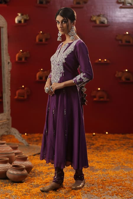 Buy_Arpita Sulakshana_Purple Cotton, Silk, Zari, Embroidery Zardozi Kurta Set _Online_at_Aza_Fashions