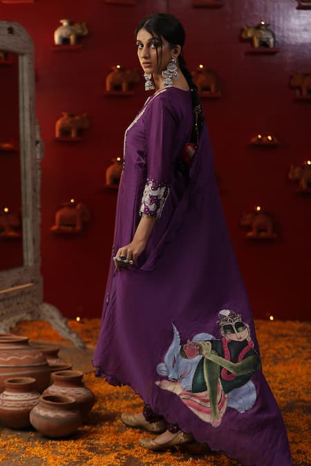 Shop_Arpita Sulakshana_Purple Cotton, Chanderi Silk, Crepe Embroidery, Sequins Kurta Set With Dupatta _at_Aza_Fashions