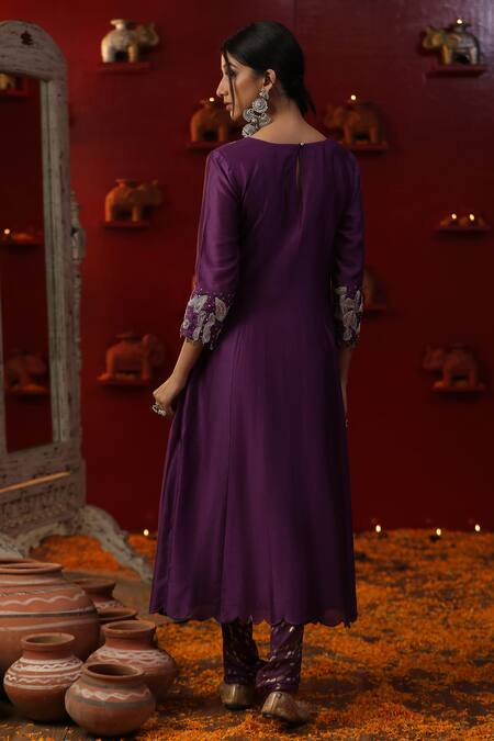 Buy_Arpita Sulakshana_Purple Cotton, Chanderi Silk, Crepe Embroidery, Sequins Kurta Set With Dupatta _Online_at_Aza_Fashions