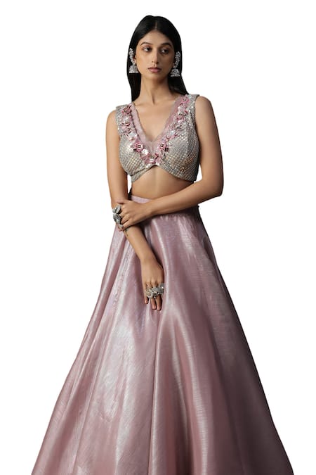 Arpita Sulakshana Purple Organza, Crepe Sequins, Embroidery, Cut Work, Applique Blouse Lehenga Set Online at Aza Fashions Arpita Sulakshana_Purple Organza, Crepe Sequins, Embroidery, Cut Work, Applique Blouse Lehenga Set _Online_at_Aza_Fashions