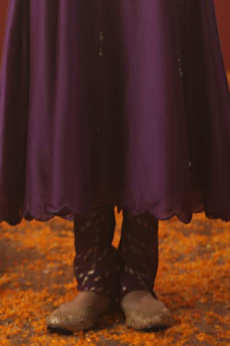 Arpita Sulakshana Purple Cotton, Chanderi Silk, Crepe Zari Split Zardozi Embroidered Anarkali Set Online at Aza Fashions Arpita Sulakshana_Purple Cotton, Chanderi Silk, Crepe Zari Split Zardozi Embroidered Anarkali Set _Online_at_Aza_Fashions