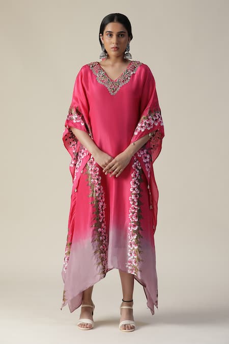 arpita sulakshana Flower Handpainted Asymmetric Ombre Kaftan 