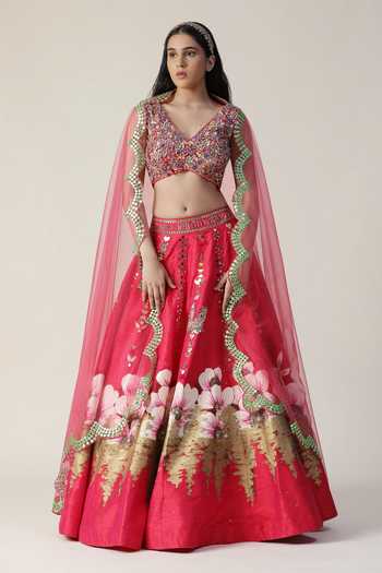 Arpita Sulakshana Handpainted Floral Embellished Lehenga Set 