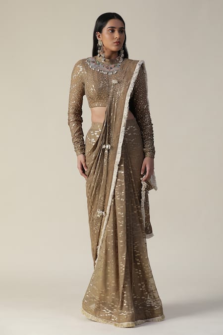 arpita sulakshana Woven Zari Pre-Draped Saree With Blouse 