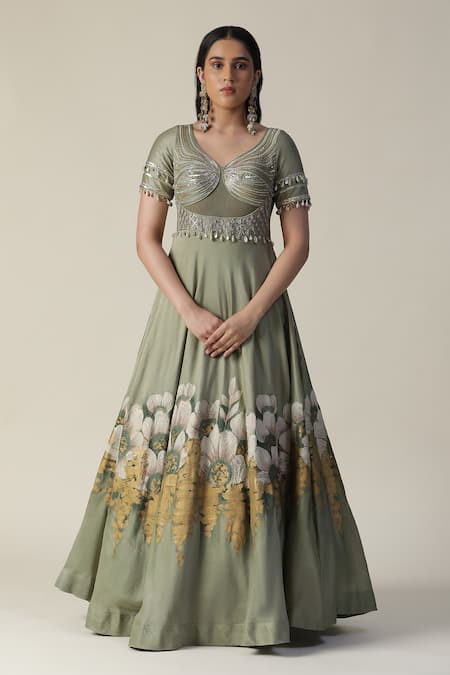 arpita sulakshana Handpainted Floral Embellished Anarkali 