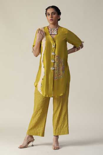 Arpita Sulakshana_Green Chanderi Silk, Crepe Beads, Mandala Side Embroidered Tunic With Pant _Online_at_Aza_Fashions
