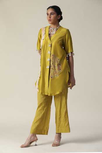 Shop_Arpita Sulakshana_Green Chanderi Silk, Crepe Beads, Mandala Side Embroidered Tunic With Pant _Online_at_Aza_Fashions