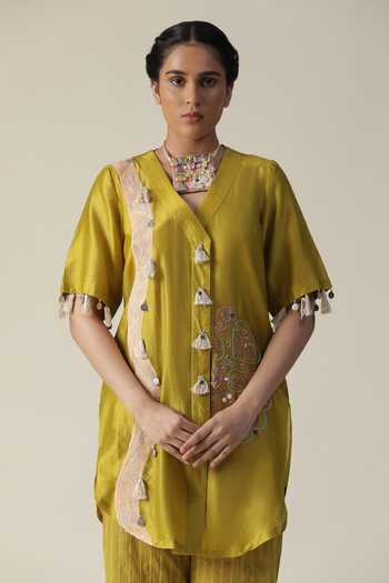 Buy_Arpita Sulakshana_Green Chanderi Silk, Crepe Beads, Mandala Side Embroidered Tunic With Pant 