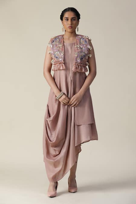 arpita sulakshana Solid Draped Tunic With Sequin Embellished Jacket 