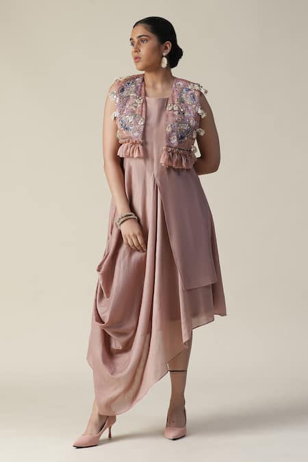 Arpita Sulakshana Solid Draped Tunic With Sequin Embellished Jacket 