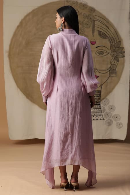 Shop_Arpita Sulakshana_Purple Cotton, Crepe Sequins, Embroidery Collared A-line Dress _at_Aza_Fashions