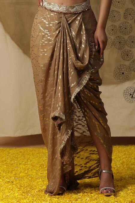 Buy Arpita Sulakshana Brown Georgette, Crepe Sequins, Crystals V-neck Textured Blouse Dhoti Pant Set Online at Aza Fashions Buy_Arpita Sulakshana_Brown Georgette, Crepe Sequins, Crystals V-neck Textured Blouse Dhoti Pant Set _Online_at_Aza_Fashions