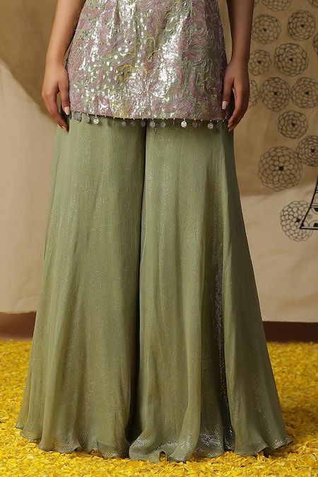 Buy Arpita Sulakshana Green Georgette, Crepe Diamonds, Sequins Dori Embroidered Kurta Palazzo Set Online at Aza Fashions Buy_Arpita Sulakshana_Green Georgette, Crepe Diamonds, Sequins Dori Embroidered Kurta Palazzo Set _Online_at_Aza_Fashions