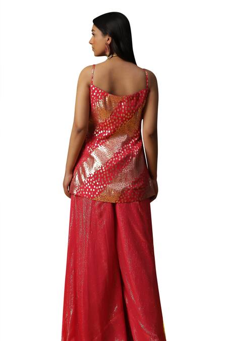 Buy Arpita Sulakshana Red Georgette, Crepe Diamonds, Sequins Dori Coin Embroidered Kurta Palazzo Set Online at Aza Fashions Buy_Arpita Sulakshana_Red Georgette, Crepe Diamonds, Sequins Dori Coin Embroidered Kurta Palazzo Set _Online_at_Aza_Fashions