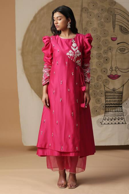 Arpita Sulakshana_Red Silk, Crepe, Sequins Round Embroidered Angarkha Pant Set _Online_at_Aza_Fashions