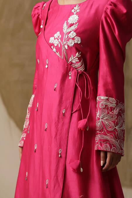 Buy_Arpita Sulakshana_Red Silk, Crepe, Sequins Round Embroidered Angarkha Pant Set 