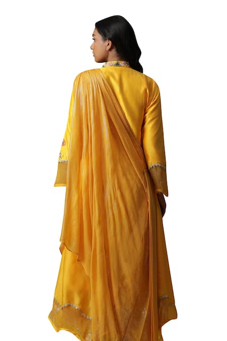 Buy Arpita Sulakshana Yellow Cotton, Crepe Embroidery, Sequins Bandeau Neck Hand Painted Draped Dress Online at Aza Fashions Buy_Arpita Sulakshana_Yellow Cotton, Crepe Embroidery, Sequins Bandeau Neck Hand Painted Draped Dress _Online_at_Aza_Fashions