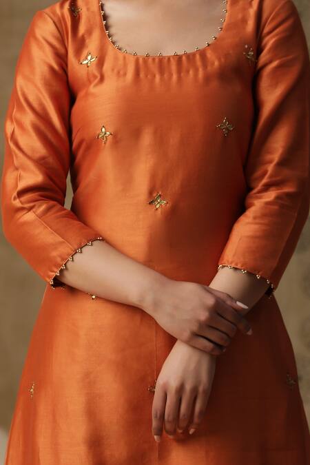 Buy_Arpita Sulakshana_Orange Silk, Crepe, Embroidery, Hand Kurta Gharara Set _Online_at_Aza_Fashions
