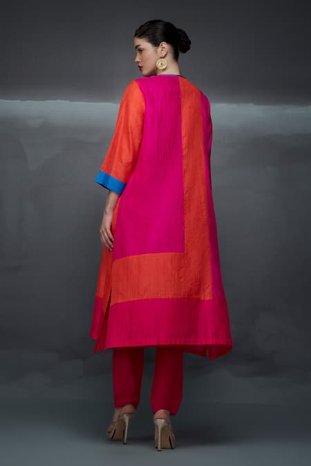 Nachiket Barve Color Blocked Straight Kurta Pant Set 