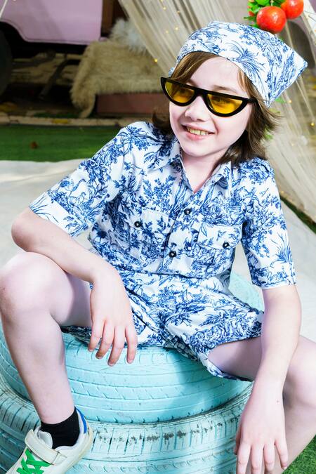 Buy Hoity Moppet Blue Georgette Lagoon Printed Shirt With Shorts Online at Aza Fashions Buy_Hoity Moppet_Blue Georgette Lagoon Printed Shirt With Shorts _Online_at_Aza_Fashions