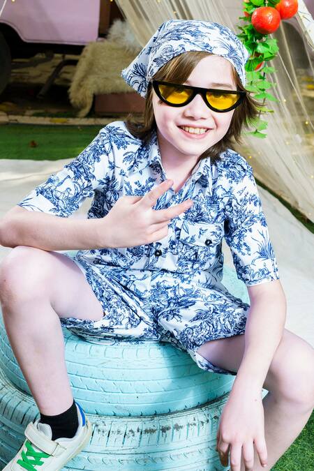 Shop Hoity Moppet Blue Georgette Lagoon Printed Shirt With Shorts Online at Aza Fashions Shop_Hoity Moppet_Blue Georgette Lagoon Printed Shirt With Shorts _Online_at_Aza_Fashions