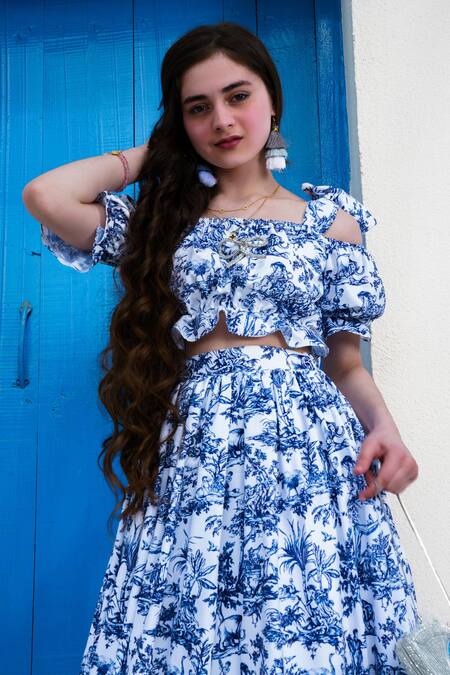 Buy Hoity Moppet Blue Botanical Pattern Top And Skirt Set Online at Aza Fashions Buy_Hoity Moppet_Blue Botanical Pattern Top And Skirt Set _Online_at_Aza_Fashions