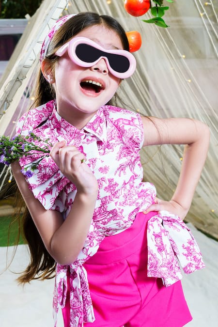 Buy_Hoity Moppet_White Georgette, Crepe, Cotton Panacotta Printed Top With Shorts 