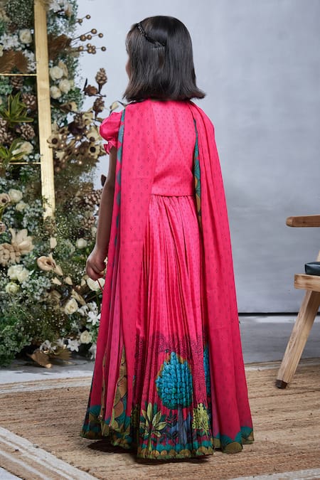 Shop_Vivedkids_Pink Cotton Sequins, Beads Pichwai Print Lehenga Set _at_Aza_Fashions