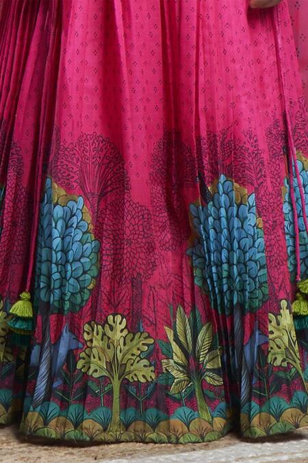 Shop_Vivedkids_Pink Cotton Sequins, Beads Pichwai Print Lehenga Set 