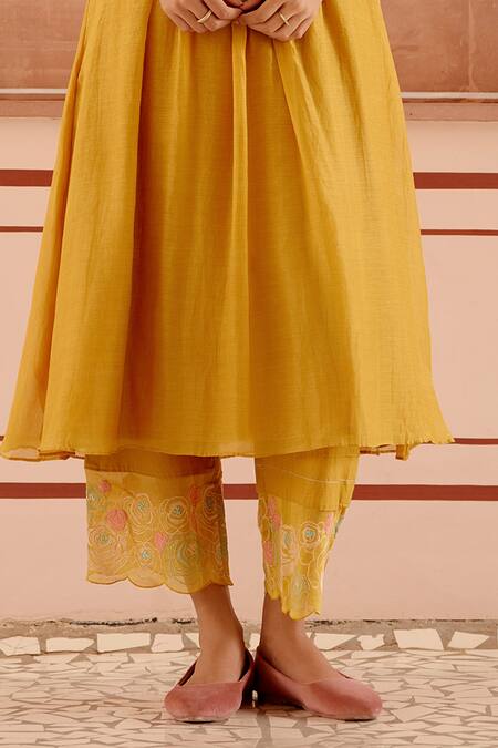 Buy Vaayu Yellow Cotton, Muslin Embroidery Round Neck Pintuck Kurta And Pant Set Online at Aza Fashions Buy_Vaayu_Yellow Cotton, Muslin Embroidery Round Neck Pintuck Kurta And Pant Set _Online_at_Aza_Fashions