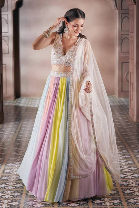 Aariyana Couture Pleated Lehenga Embroidered Blouse Set 