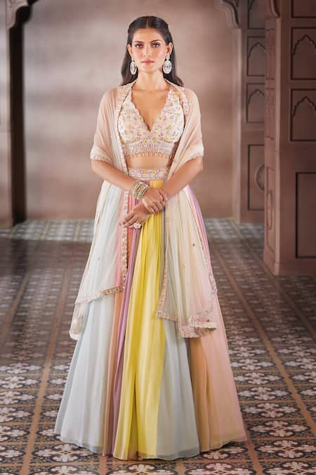 Buy Aariyana Couture Multi Color Viscose, Silk, Net Embroidery, Stones Pleated Lehenga Blouse Set Buy_Aariyana Couture_Multi Color Viscose, Silk, Net Embroidery, Stones Pleated Lehenga Blouse Set