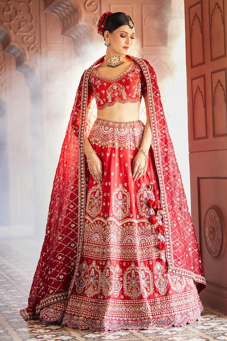 Aariyana Couture Floral Embroidered Raw Silk Bridal Lehenga Set 