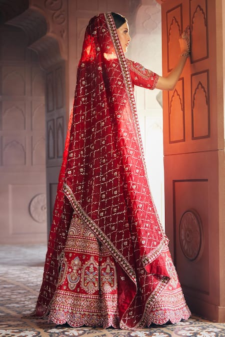 Aariyana Couture Floral Embroidered Raw Silk Bridal Lehenga Set 