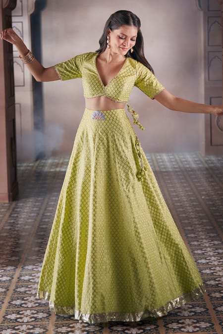 Buy Aariyana Couture Yellow Brocade, Chiffon Embroidery, Lace, Sequins, Jaal Pattern Lehenga Set Online at Aza Fashions Buy_Aariyana Couture_Yellow Brocade, Chiffon Embroidery, Lace, Sequins, Jaal Pattern Lehenga Set _Online_at_Aza_Fashions